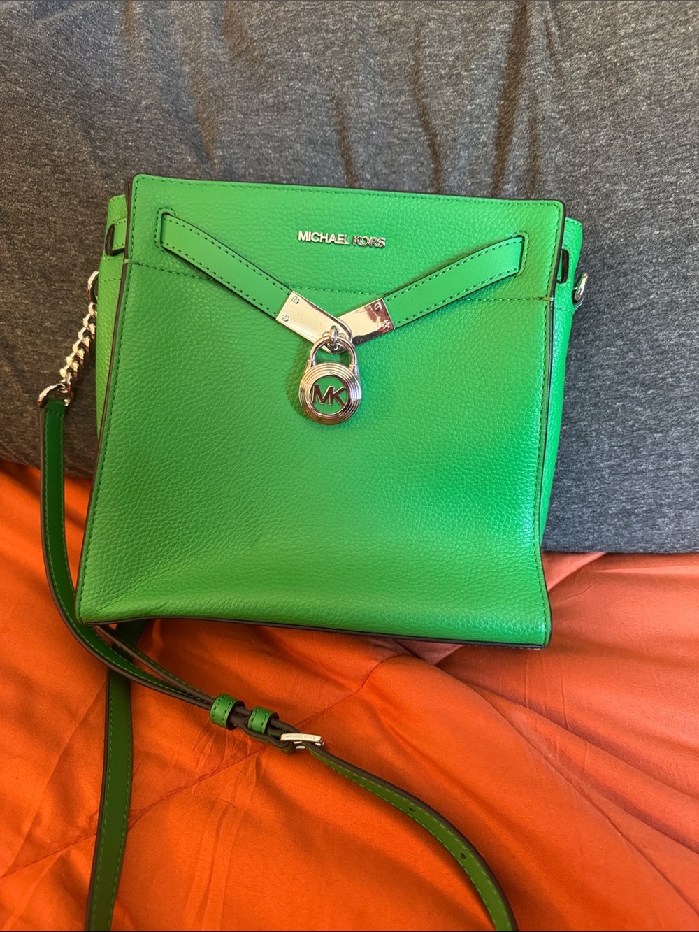 Michael Kors Vibrant Green Leather Crossbody with Silver Hardware